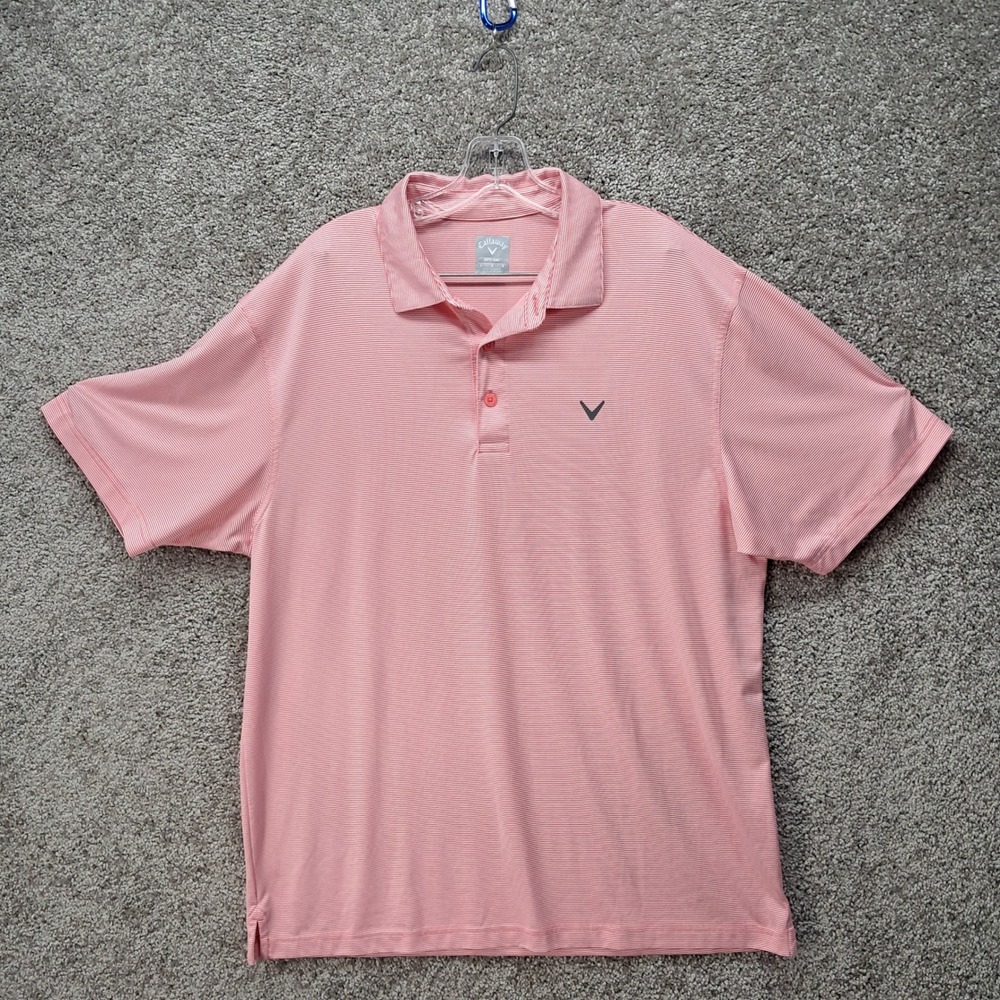 Callaway Mens Opti-Dri Golf Polo Shirt Pink White Micro Stripe Large SA4613